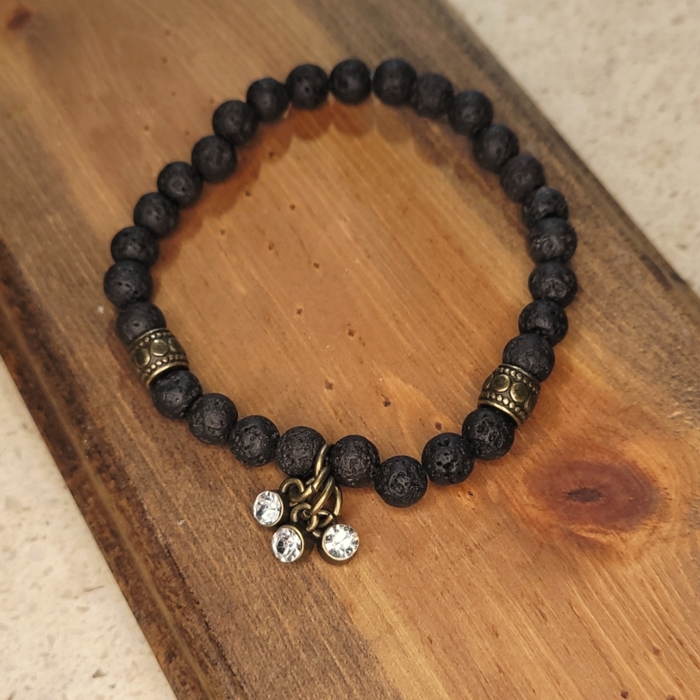 🤍3/$30 Authentic Lava Bead Rhinestone Bracelet